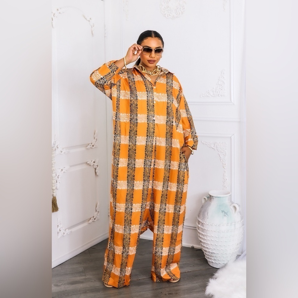 Orange Plaid Jumpsuit